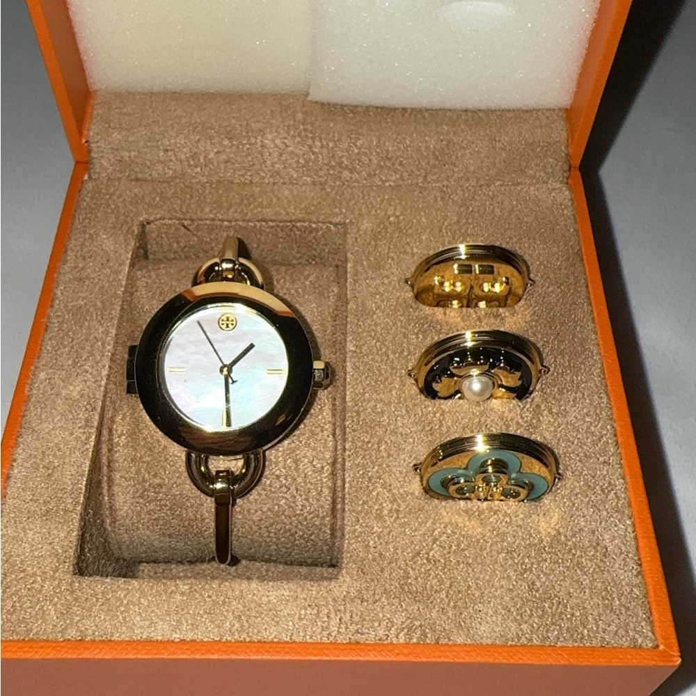 Tory Burch Gold Bracelet Set with White Accents